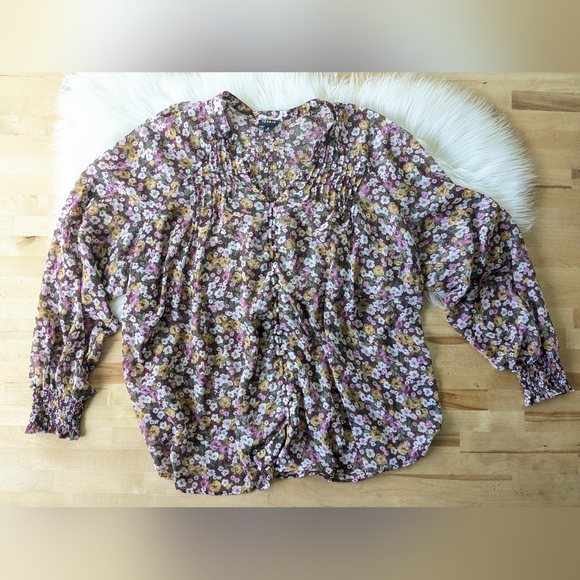 {Torrid} Crinkle Chiffon Smocked Blouson Sleeve Blouse - Picture 12 of 12